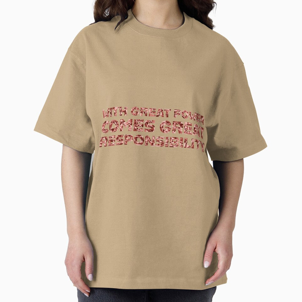 "With Great Power Comes Great Responsibilty" Inspirational Quote Red Triangular Mosaic Design Retro Style Tee