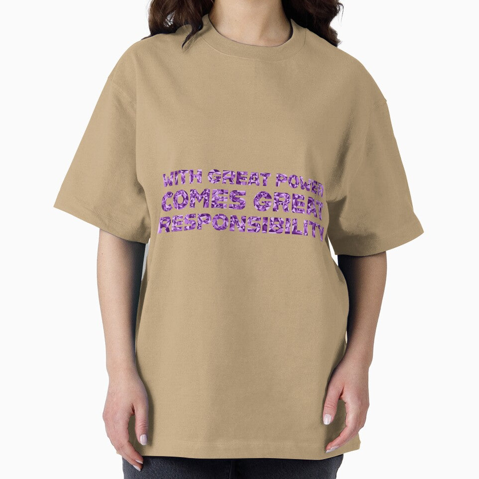 "With Great Power Comes Great Responsibilty" Inspirational Quote Purple Triangular Mosaic Design Classic Graphic Shirt