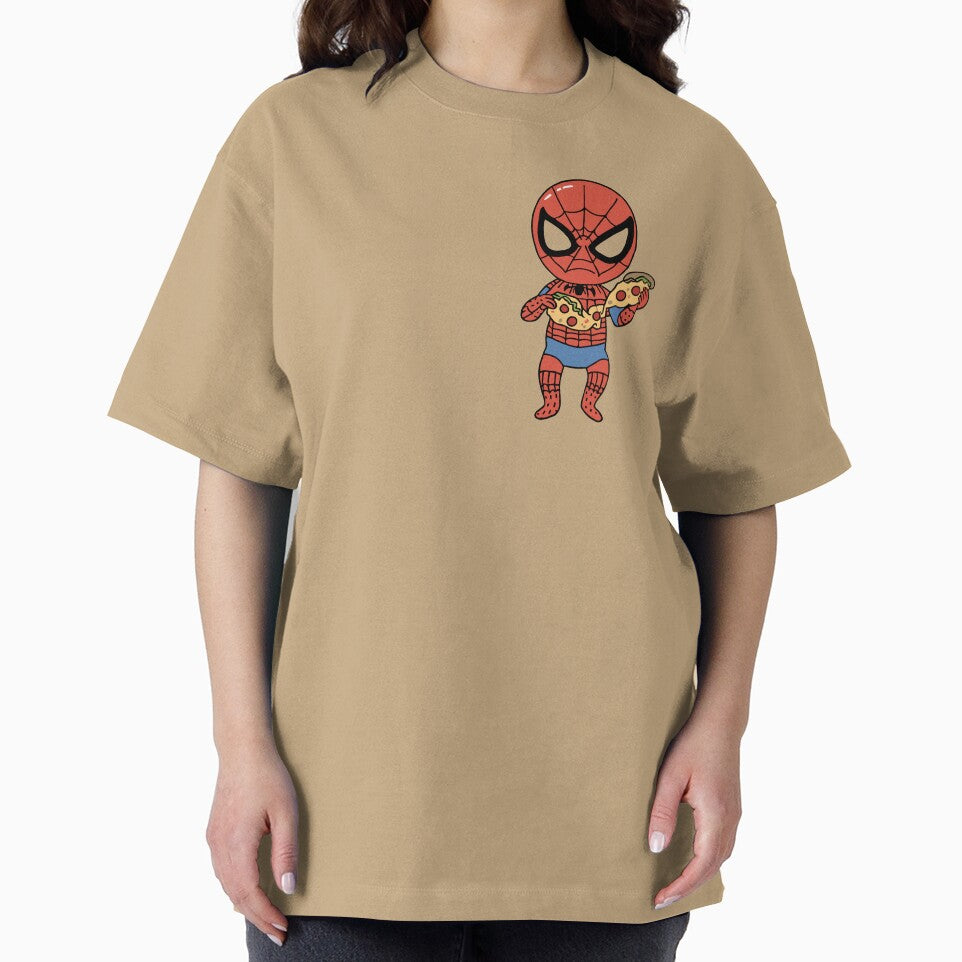Baby Spidey Munching Pizza - Trendy Hilarious Comic Spider Art Eating Food Meme Cartoon Costume Casual Print T-Shirt