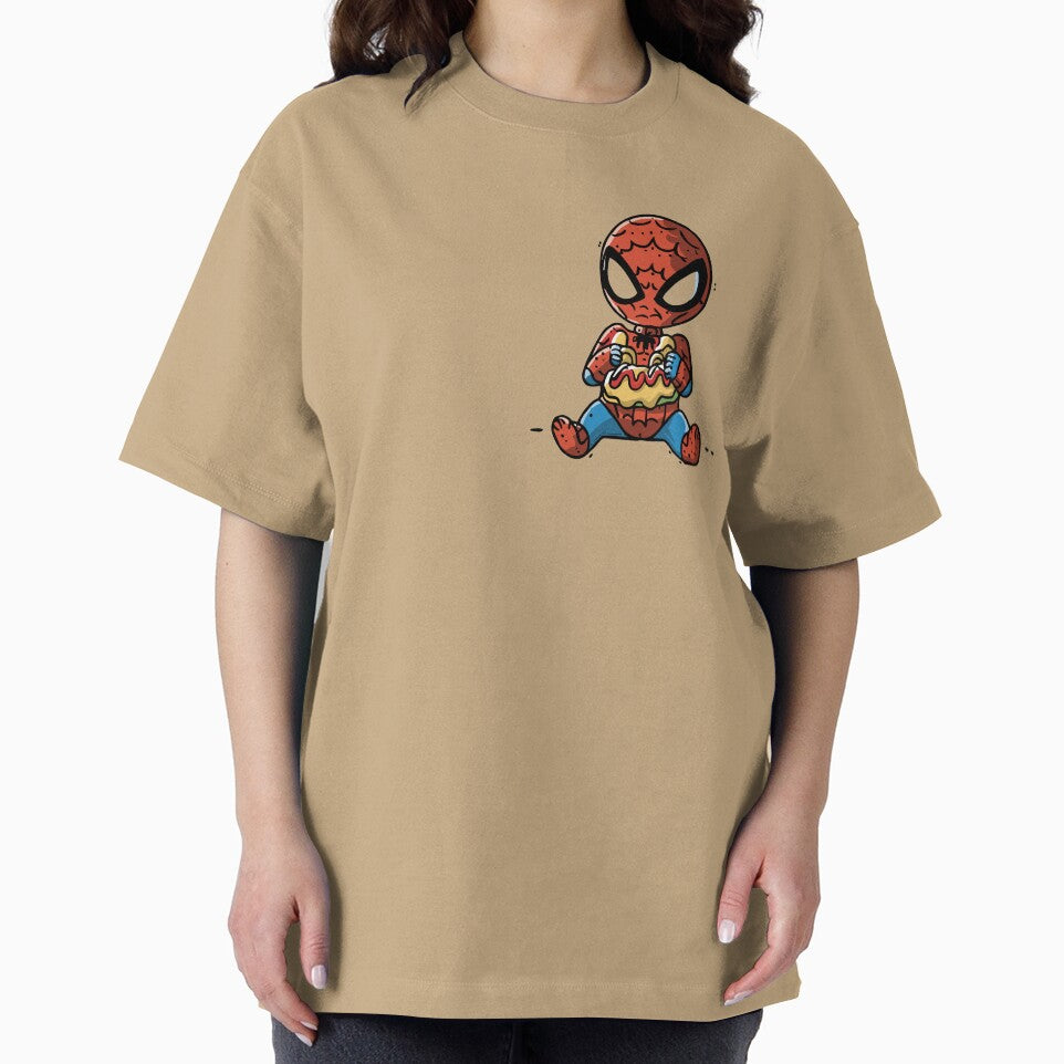 Baby Spider Spidey Munching a Hotdog - Trendy Hilarious Comic Spider Art Eating Food Meme Cartoon Costume Graphic T-Shirt