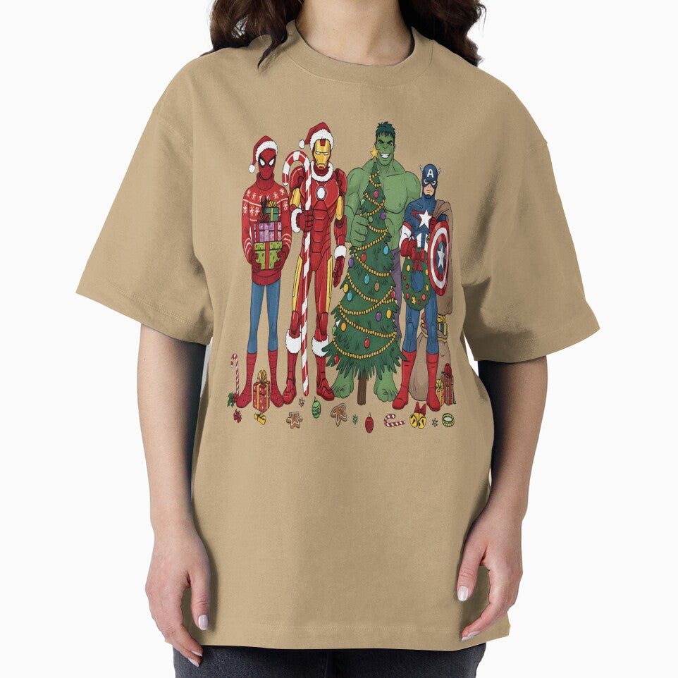 Christmas Superhero, Funny Marvel Fall, Superhero Holiday, Cartoon Character Top Casual Print T-Shirt