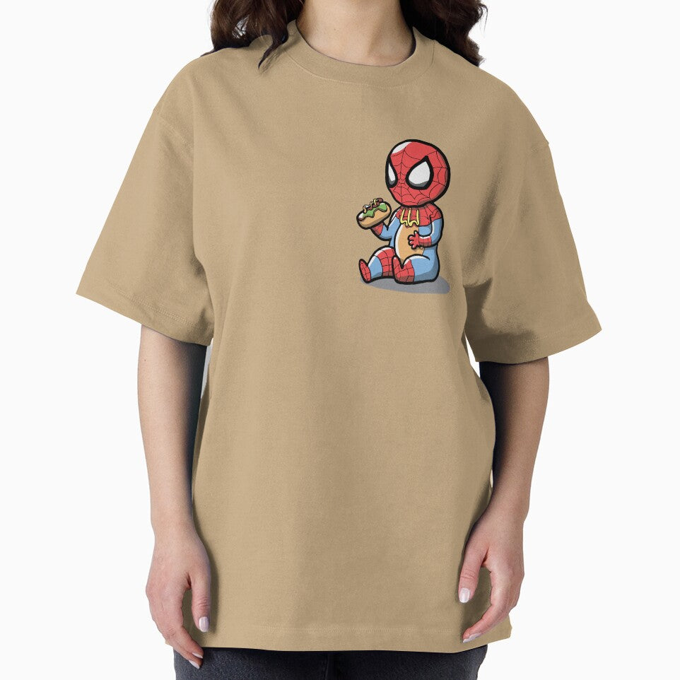 Baby Spider Spidey Munching a Hotdog - Trendy Hilarious Comic Spider Art Eating Food Meme Cartoon Costume Retro Style Tee