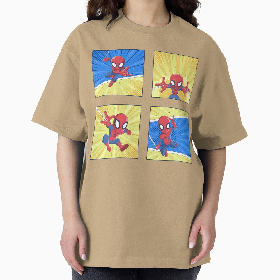 Cute Web Hero Comic Panels | Chibi Superhero Action Set | Kids Cartoon Wall Art & Sticker Design Graphic T-Shirt