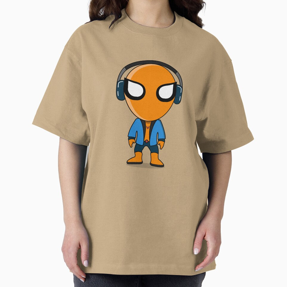 Cute Orange Superhero DJ Mascot Sticker | Chibi Music Lover Cartoon Character Everyday Graphic Tee