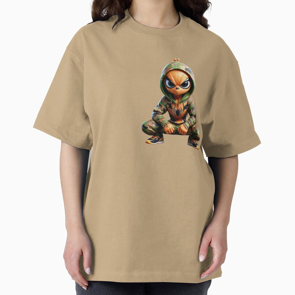 Cartoon camo orange spiderman character Casual Print T-Shirt