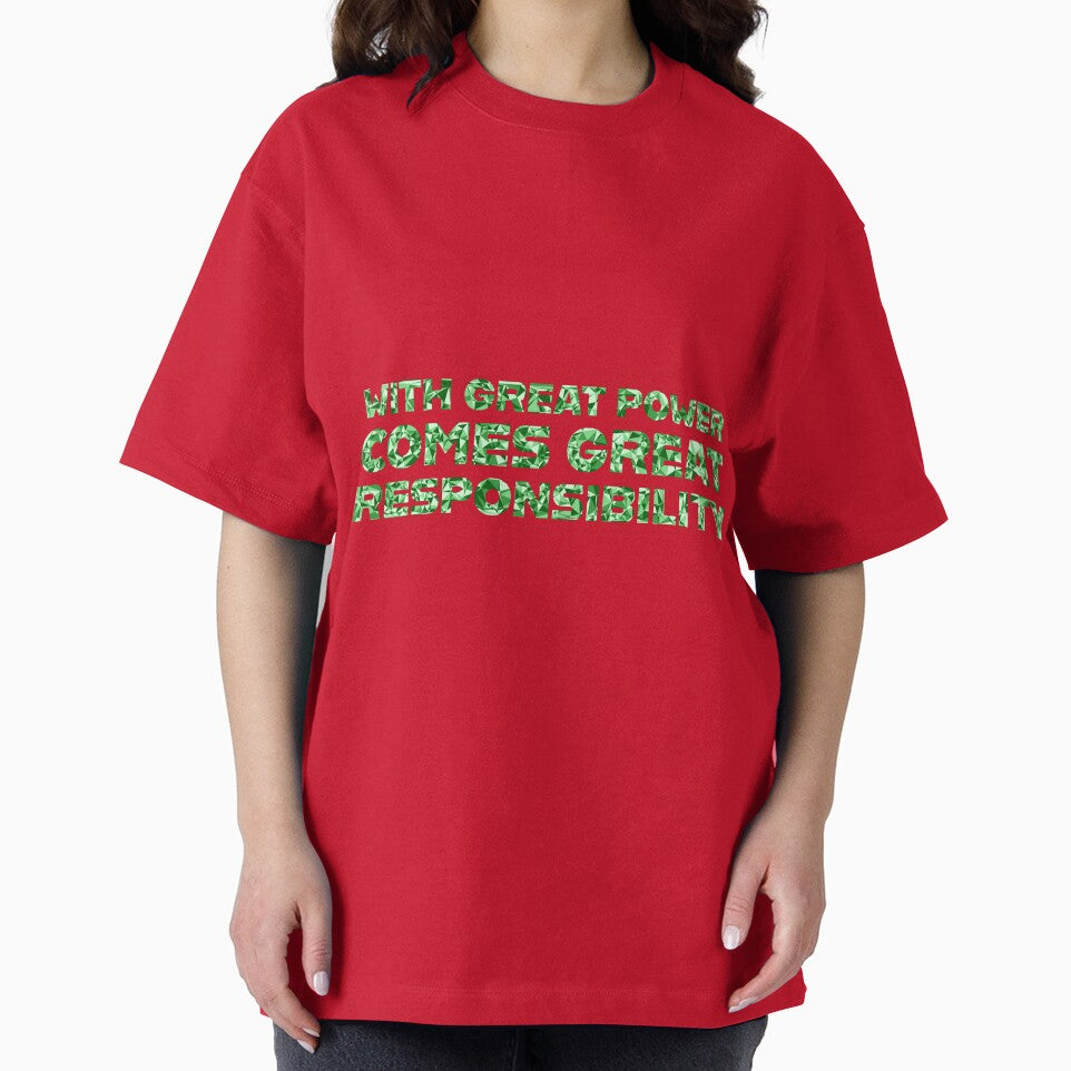 "With Great Power Comes Great Responsibilty" Inspirational Quote Green Triangular Mosaic Design Vintage-Inspired T-Shirt