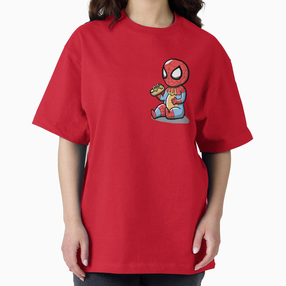 Baby Spider Spidey Munching a Hotdog - Trendy Hilarious Comic Spider Art Eating Food Meme Cartoon Costume Retro Style Tee