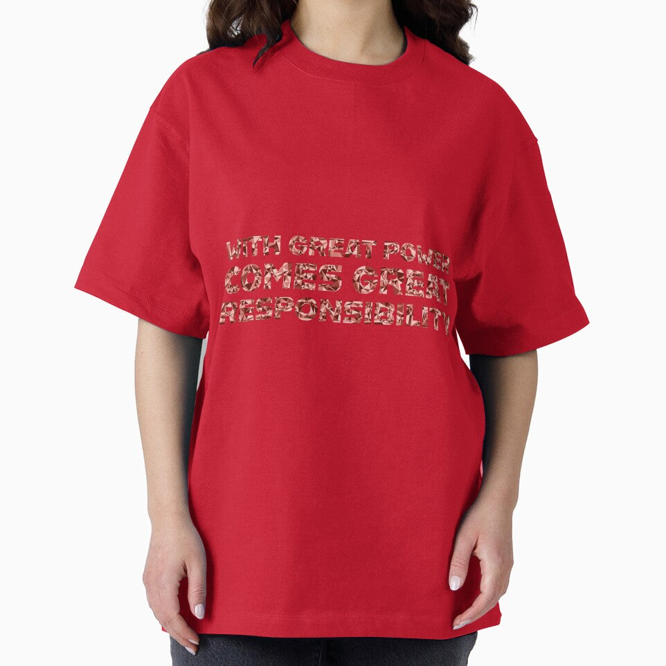 "With Great Power Comes Great Responsibilty" Inspirational Quote Red Triangular Mosaic Design Retro Style Tee