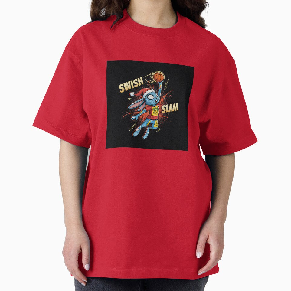 Cute Christmas bunny slam dunking a basketball Graphic T-Shirt