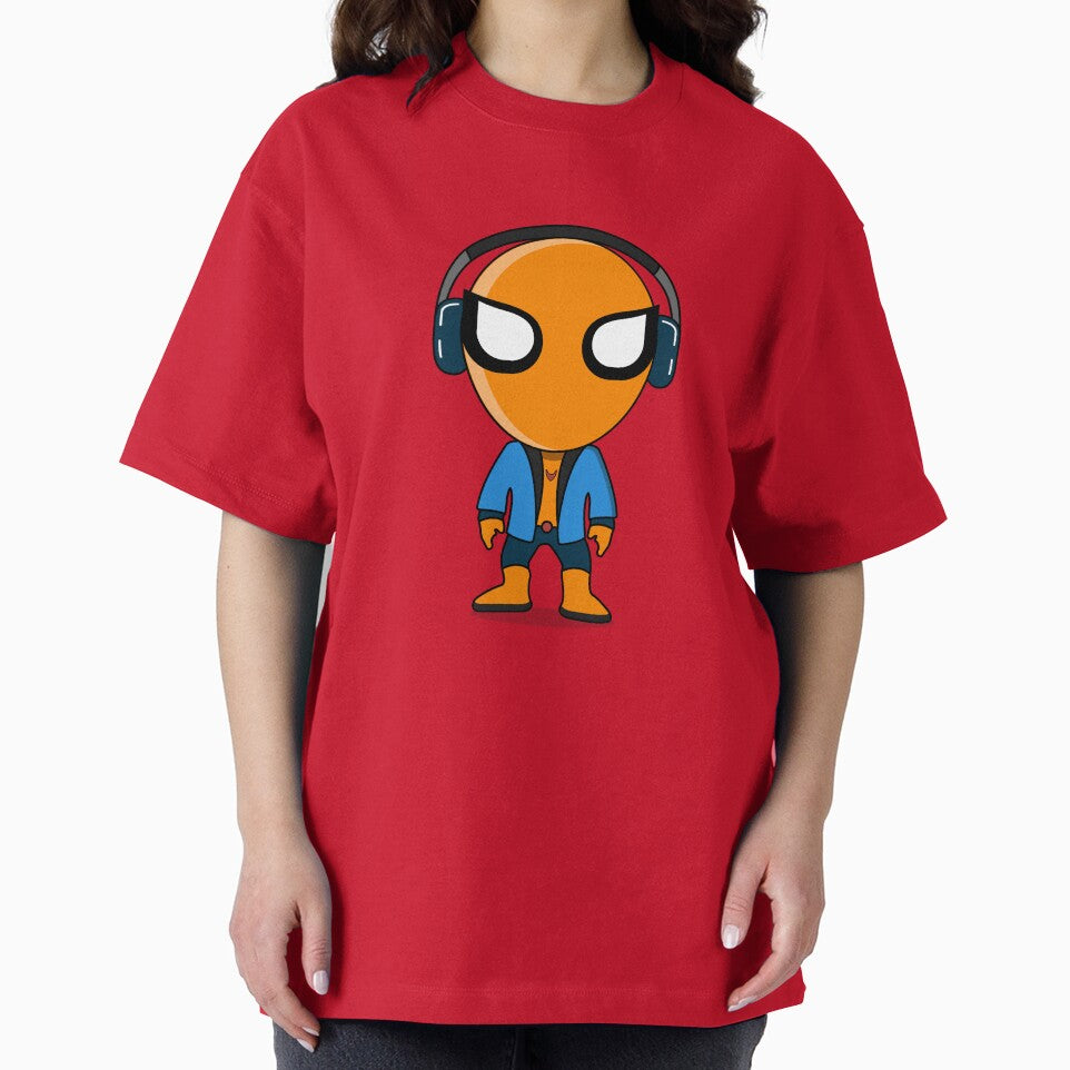 Cute Orange Superhero DJ Mascot Sticker | Chibi Music Lover Cartoon Character Everyday Graphic Tee