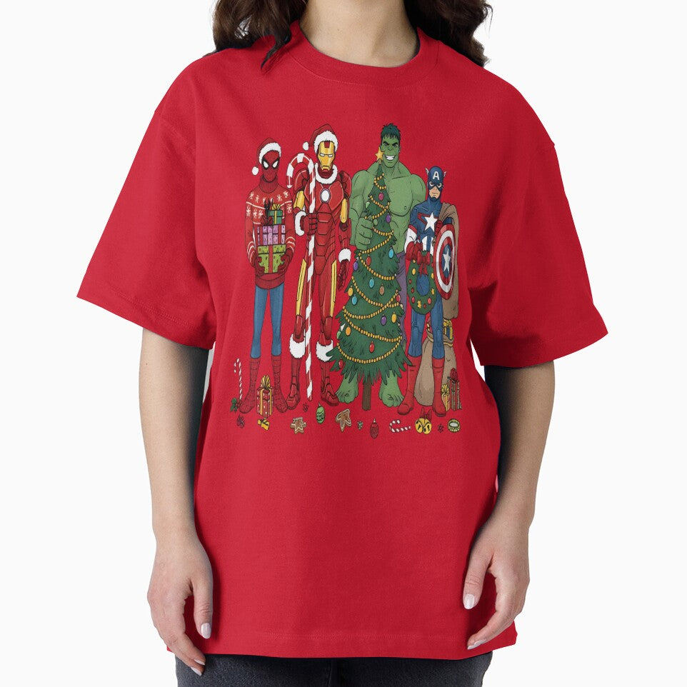 Christmas Superhero, Funny Marvel Fall, Superhero Holiday, Cartoon Character Top Casual Print T-Shirt