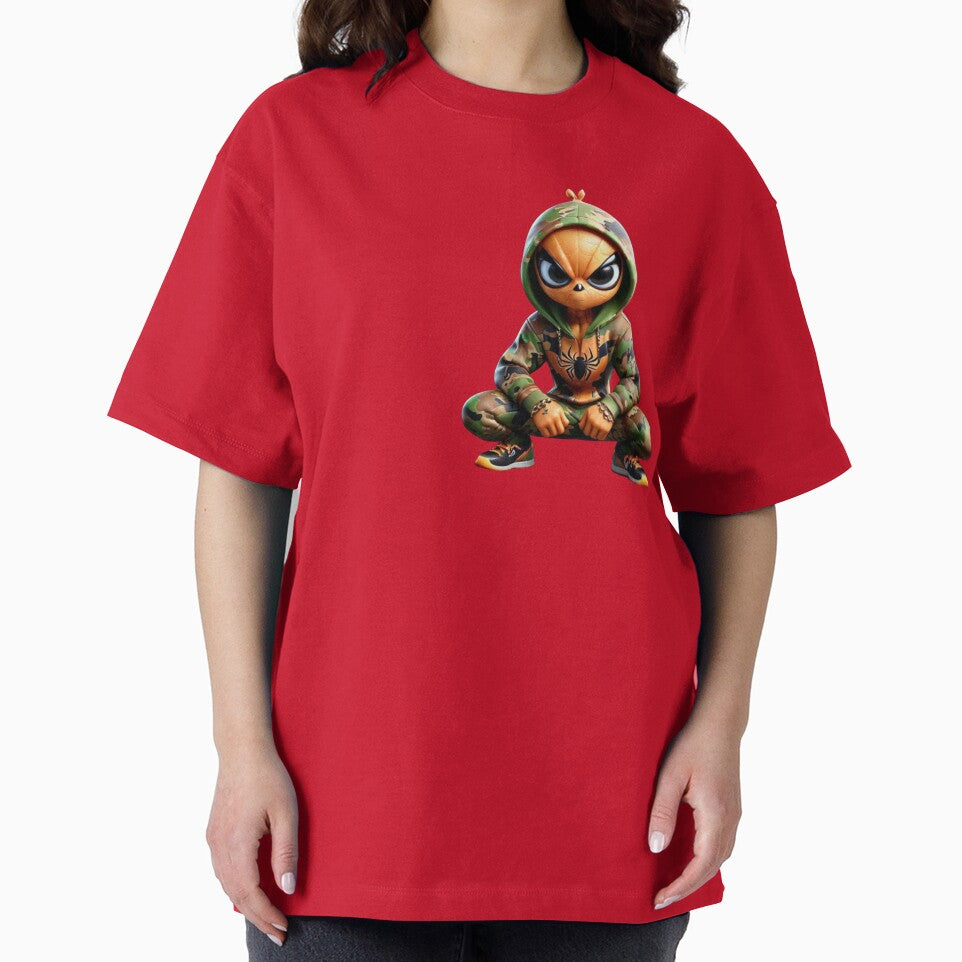 Cartoon camo orange spiderman character Casual Print T-Shirt