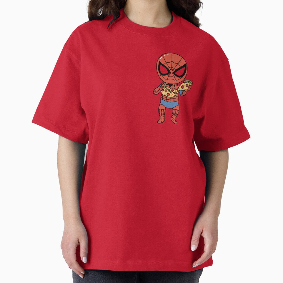 Baby Spidey Munching Pizza - Trendy Hilarious Comic Spider Art Eating Food Meme Cartoon Costume Casual Print T-Shirt