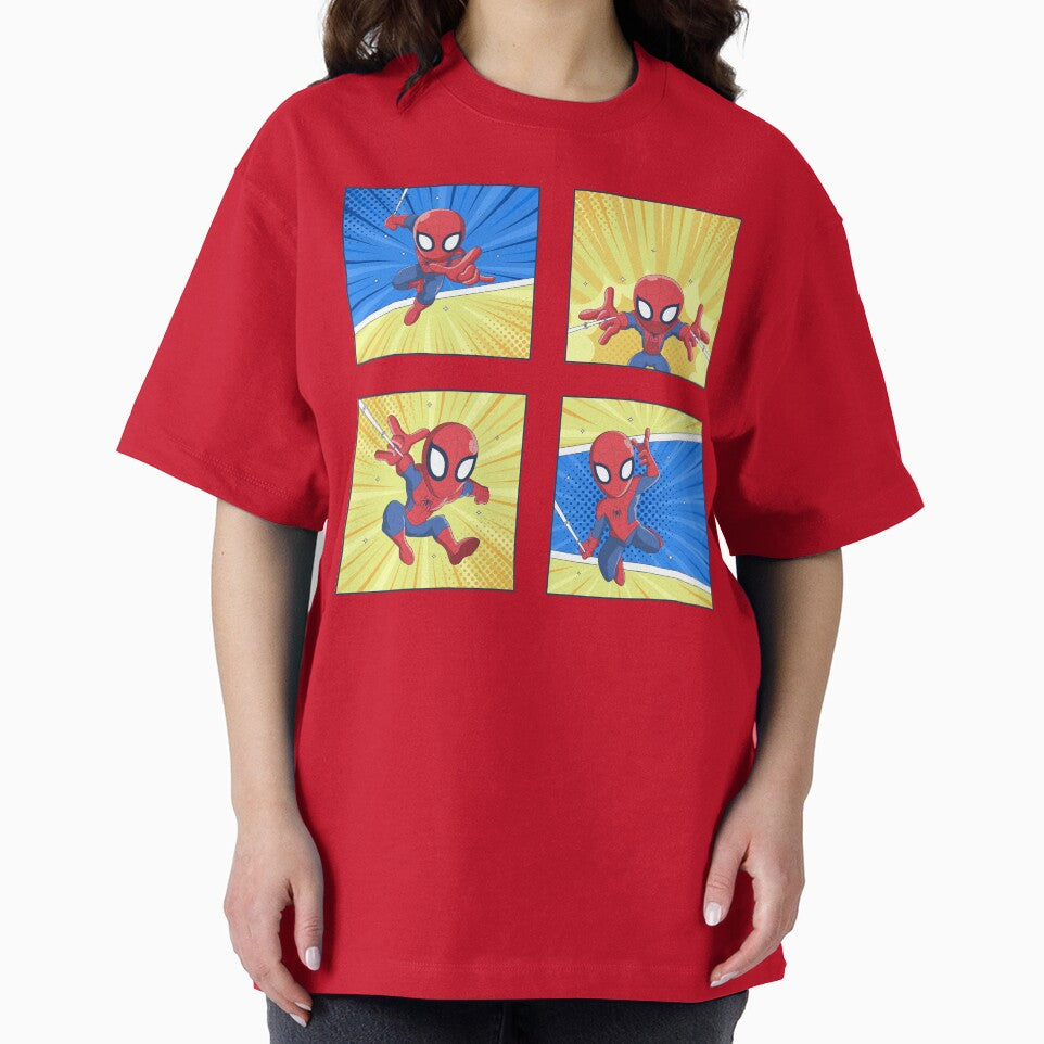 Cute Web Hero Comic Panels | Chibi Superhero Action Set | Kids Cartoon Wall Art & Sticker Design Graphic T-Shirt
