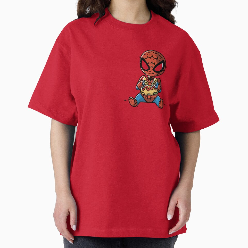 Baby Spider Spidey Munching a Hotdog - Trendy Hilarious Comic Spider Art Eating Food Meme Cartoon Costume Graphic T-Shirt