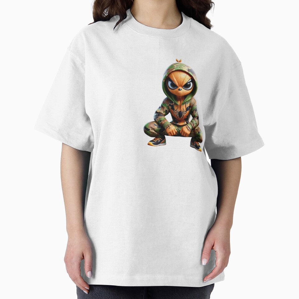 Cartoon camo orange spiderman character Casual Print T-Shirt