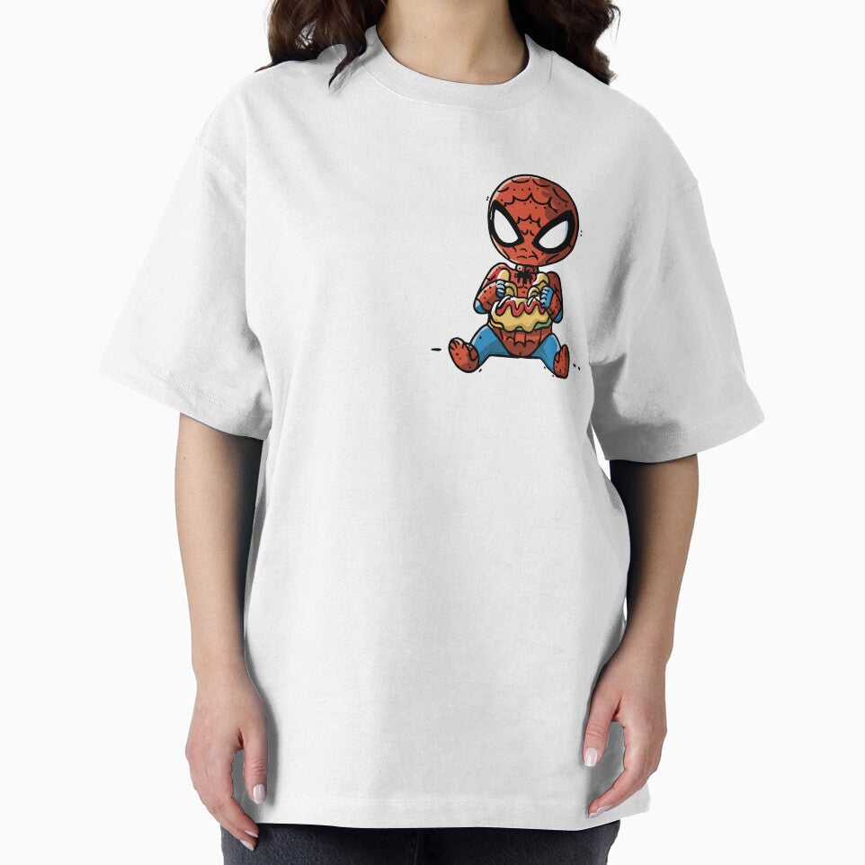 Baby Spider Spidey Munching a Hotdog - Trendy Hilarious Comic Spider Art Eating Food Meme Cartoon Costume Graphic T-Shirt