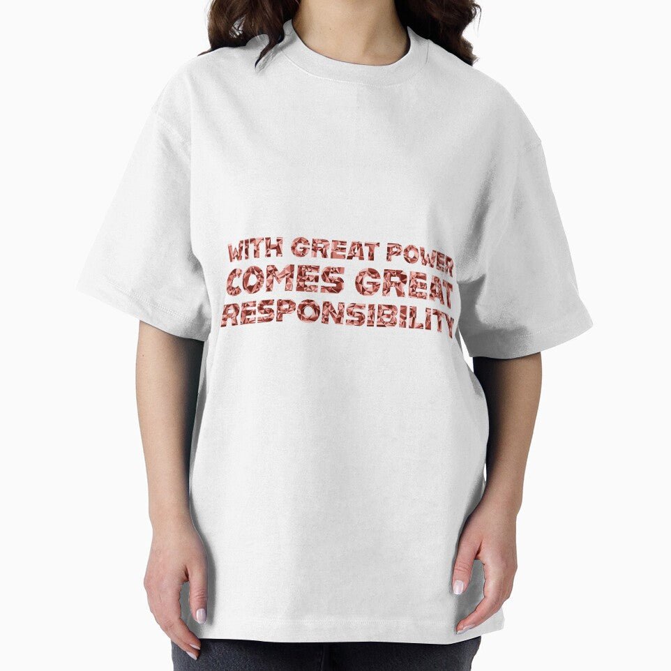 "With Great Power Comes Great Responsibilty" Inspirational Quote Red Triangular Mosaic Design Retro Style Tee