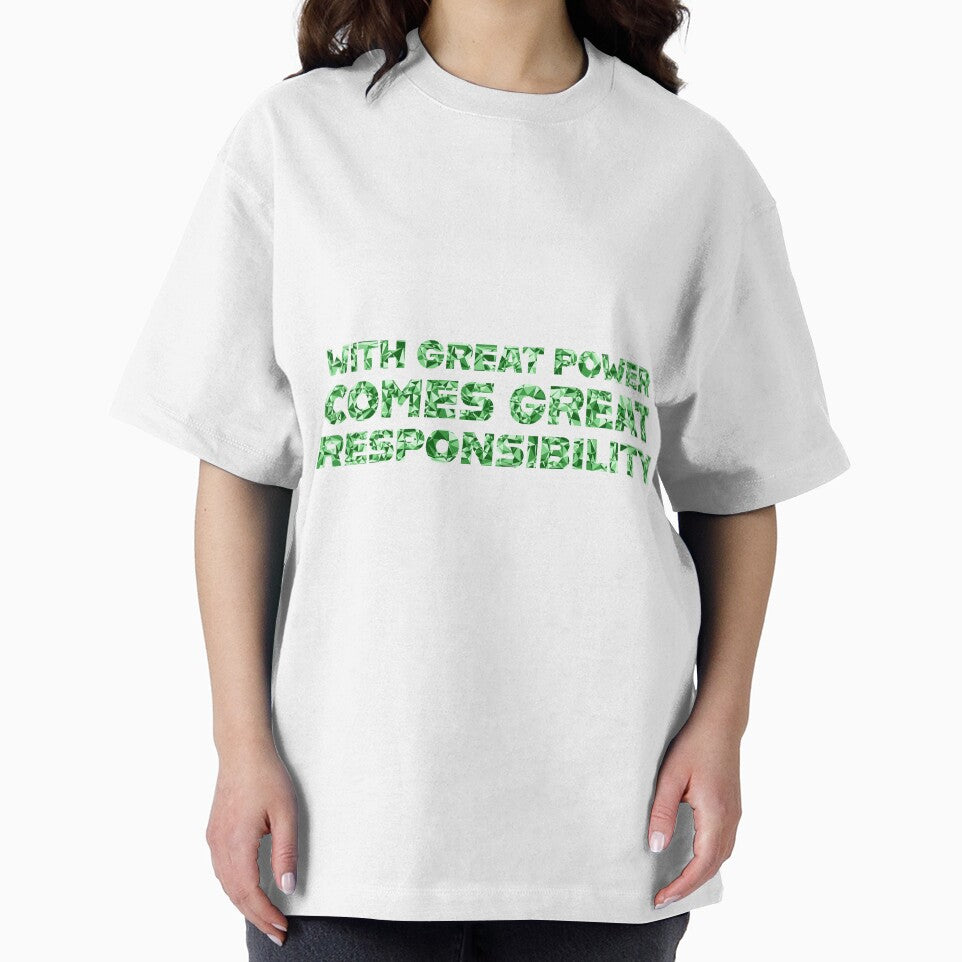 "With Great Power Comes Great Responsibilty" Inspirational Quote Green Triangular Mosaic Design Vintage-Inspired T-Shirt