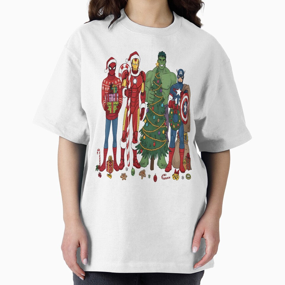 Christmas Superhero, Funny Marvel Fall, Superhero Holiday, Cartoon Character Top Casual Print T-Shirt