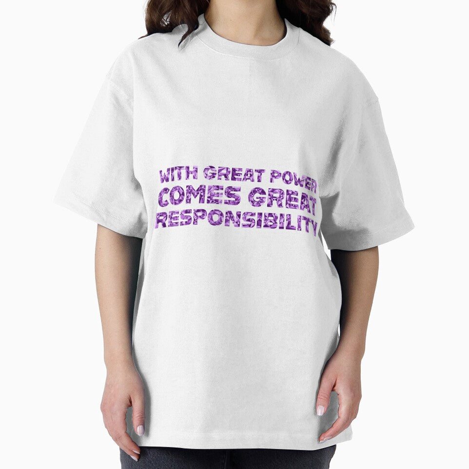 "With Great Power Comes Great Responsibilty" Inspirational Quote Purple Triangular Mosaic Design Classic Graphic Shirt