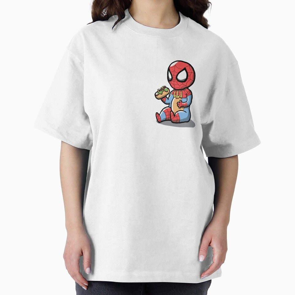 Baby Spider Spidey Munching a Hotdog - Trendy Hilarious Comic Spider Art Eating Food Meme Cartoon Costume Retro Style Tee