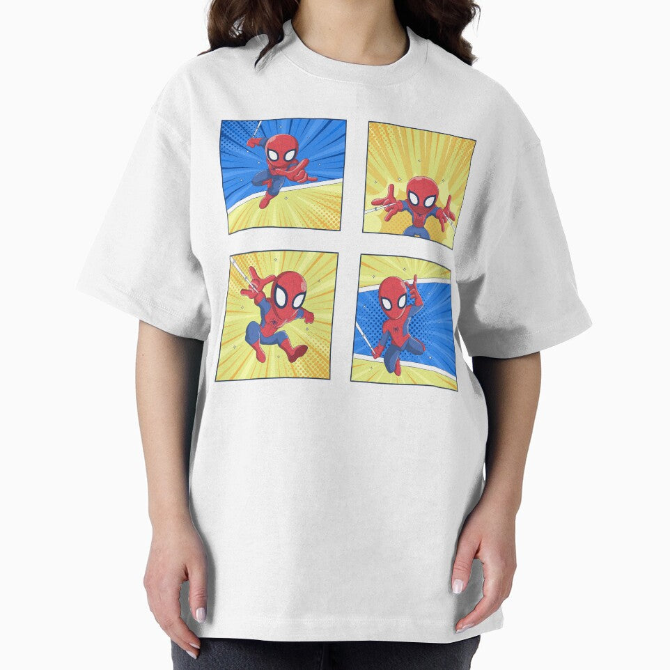 Cute Web Hero Comic Panels | Chibi Superhero Action Set | Kids Cartoon Wall Art & Sticker Design Graphic T-Shirt