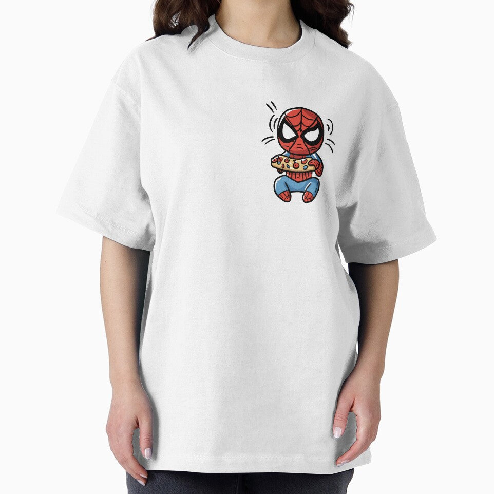 Baby Spidey Munching Pizza - Trendy Hilarious Comic Spider Art Eating Food Meme Cartoon Costume Vintage-Inspired T-Shirt
