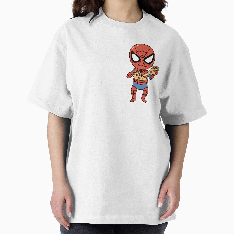 Baby Spidey Munching Pizza - Trendy Hilarious Comic Spider Art Eating Food Meme Cartoon Costume Casual Print T-Shirt