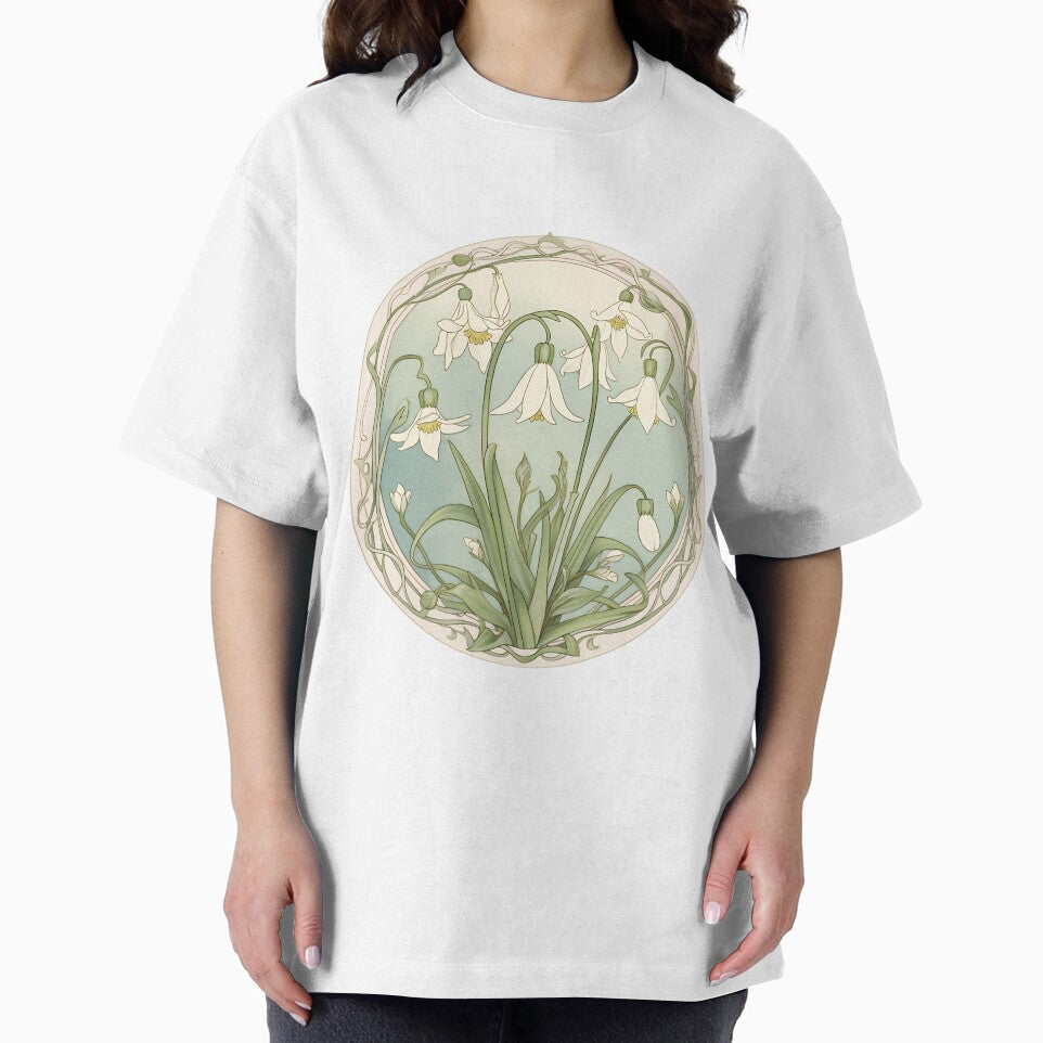 Art Nouveau Inspired Blooming Spring Snowdrops Retro Style Tee