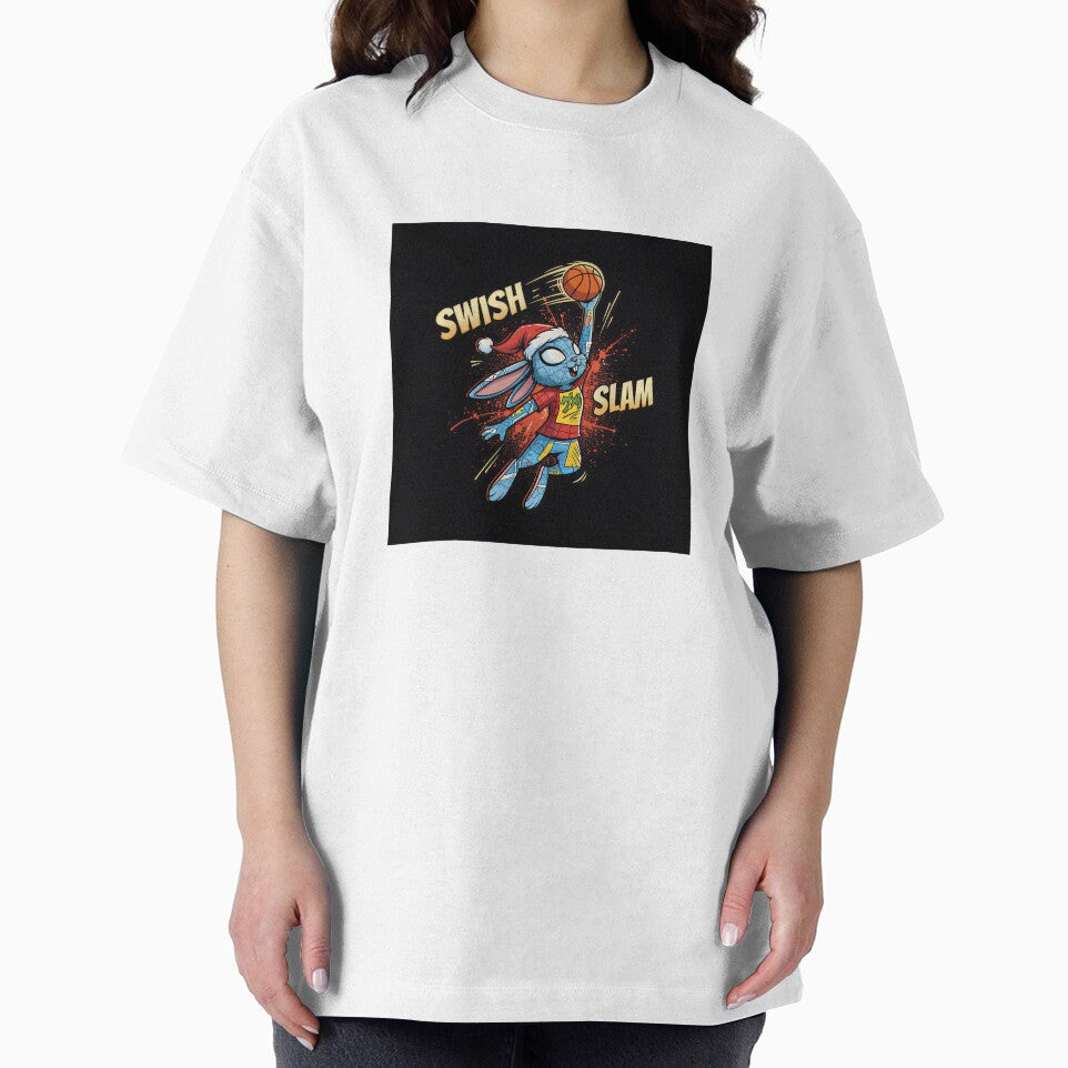 Cute Christmas bunny slam dunking a basketball Graphic T-Shirt