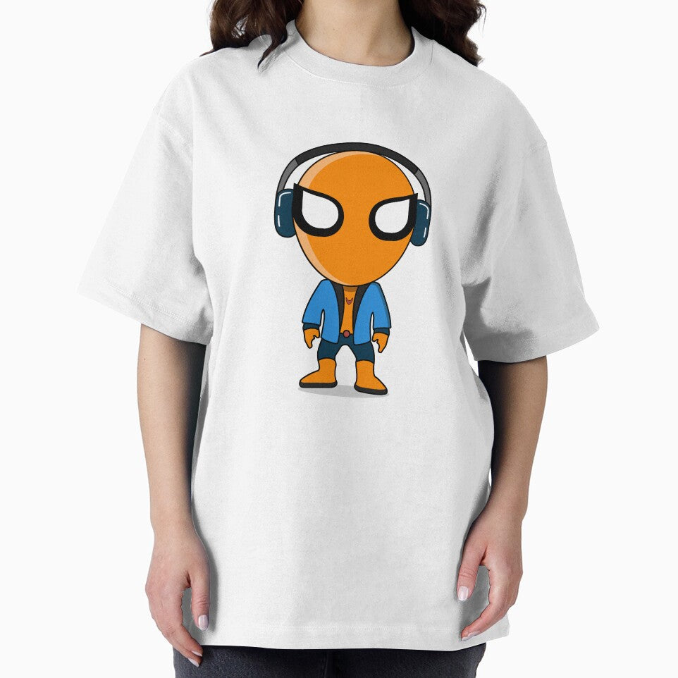 Cute Orange Superhero DJ Mascot Sticker | Chibi Music Lover Cartoon Character Everyday Graphic Tee